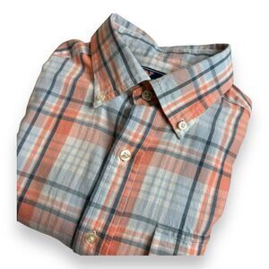 Vineyard Vines Slim Crosby Shirt S Men Orange Gray Plaid Cotton